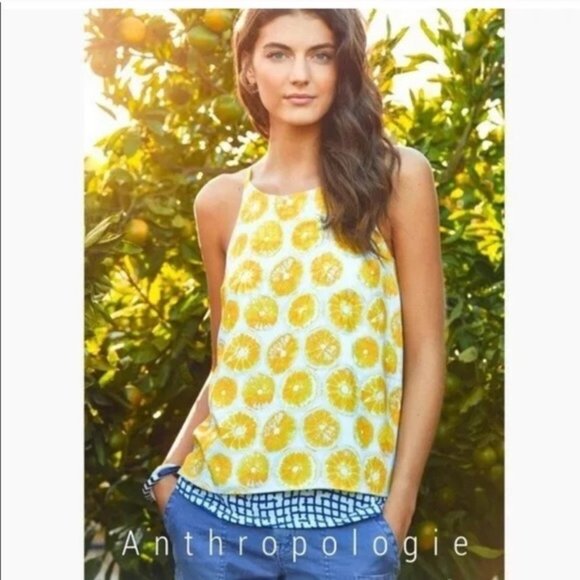 Anthropologie Lemon & Checks Swing Split Back Top - Picture 3 of 10